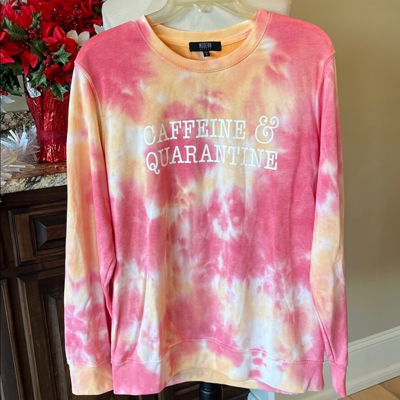 Sweatshirt Womens Large Tie Dye Caffeine Modern Canvas Pink Peach Pullover - Picture 2 of 10